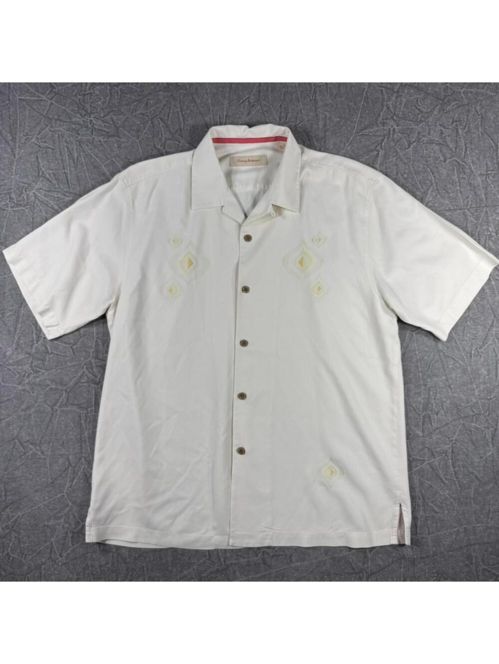 Tommy Bahama Shirt Men's L Cream Hawaiian Silk button down